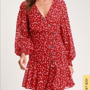 Lulu’s “Dianella” Red Floral Long Sleeve Dress